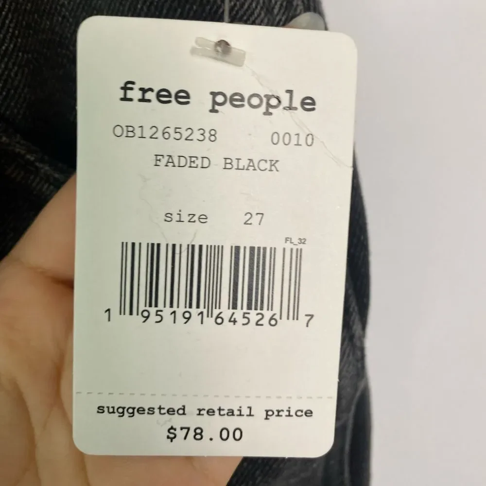 NWT FREE PEOPLE Faded Black Brea Cut Off High Rise Frayed Denim Mini Skirt